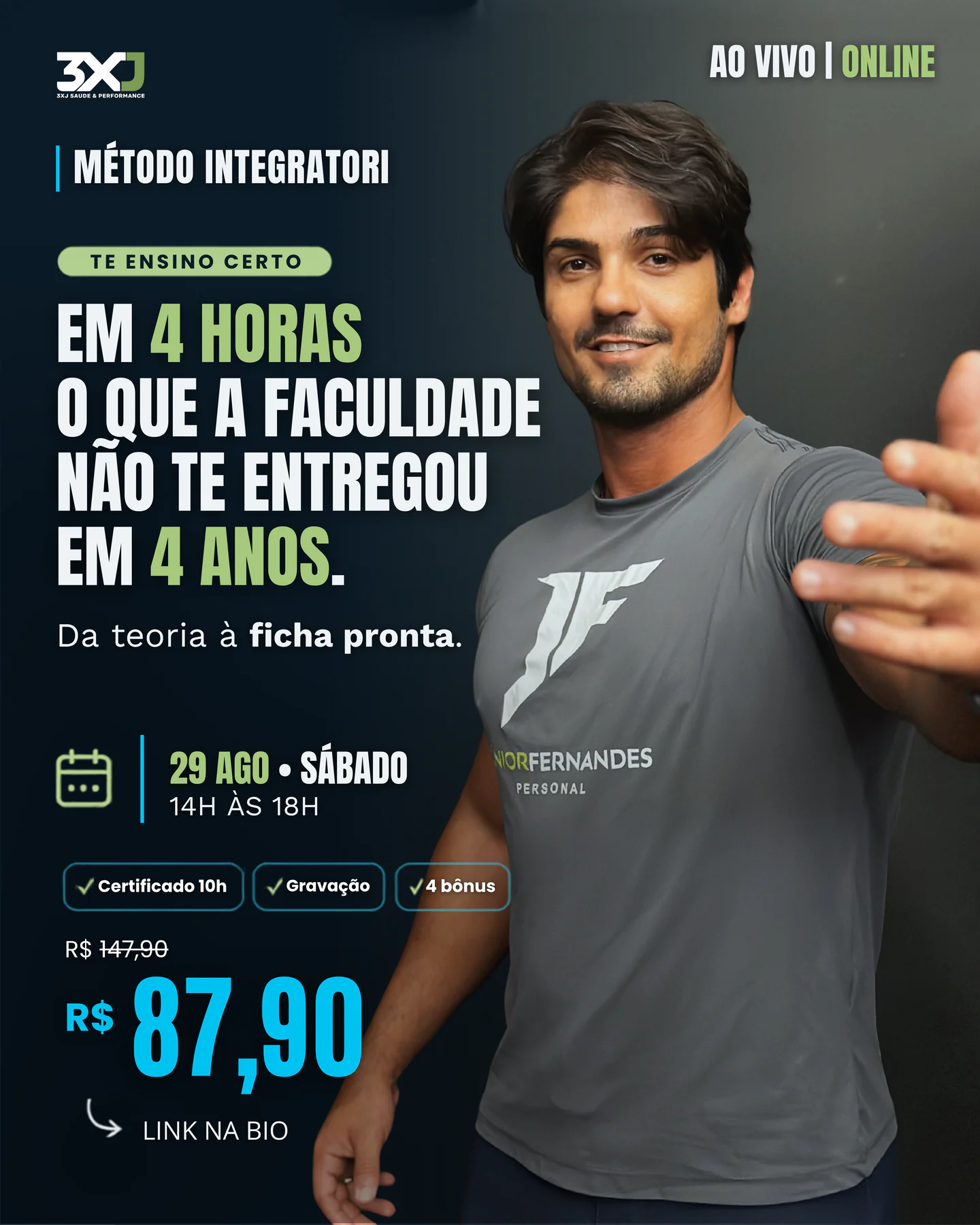 post do método integratori: júnior fernandes e a chamada “em 4 horas o que a faculdade não te entregou em 4 anos”, com data, preço e bônus do curso